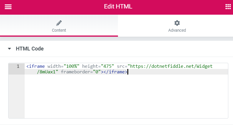 paste html code into Elementor html widget